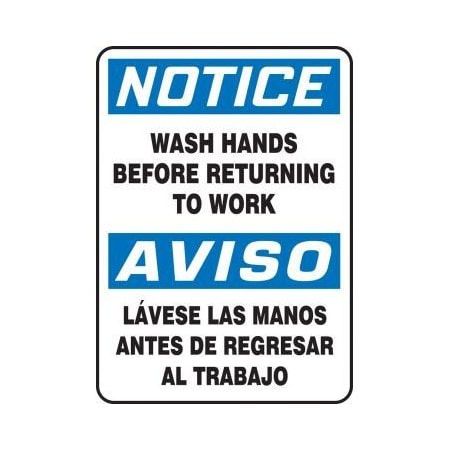 BILINGUAL OSHA NOTICE Safety Sign WASH SBMRST813XT